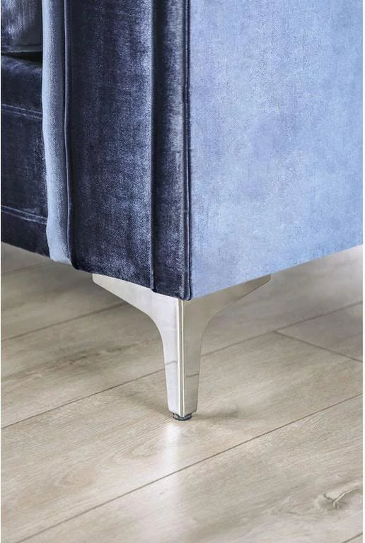 Satin Blue & Silver Microfiber Loveseat S780