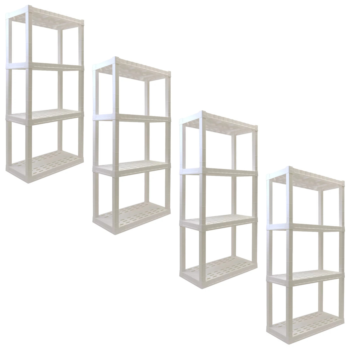4 Shelf Plastic Garage Shelves, Pack of 4, White 400 lbs Capacity C660173