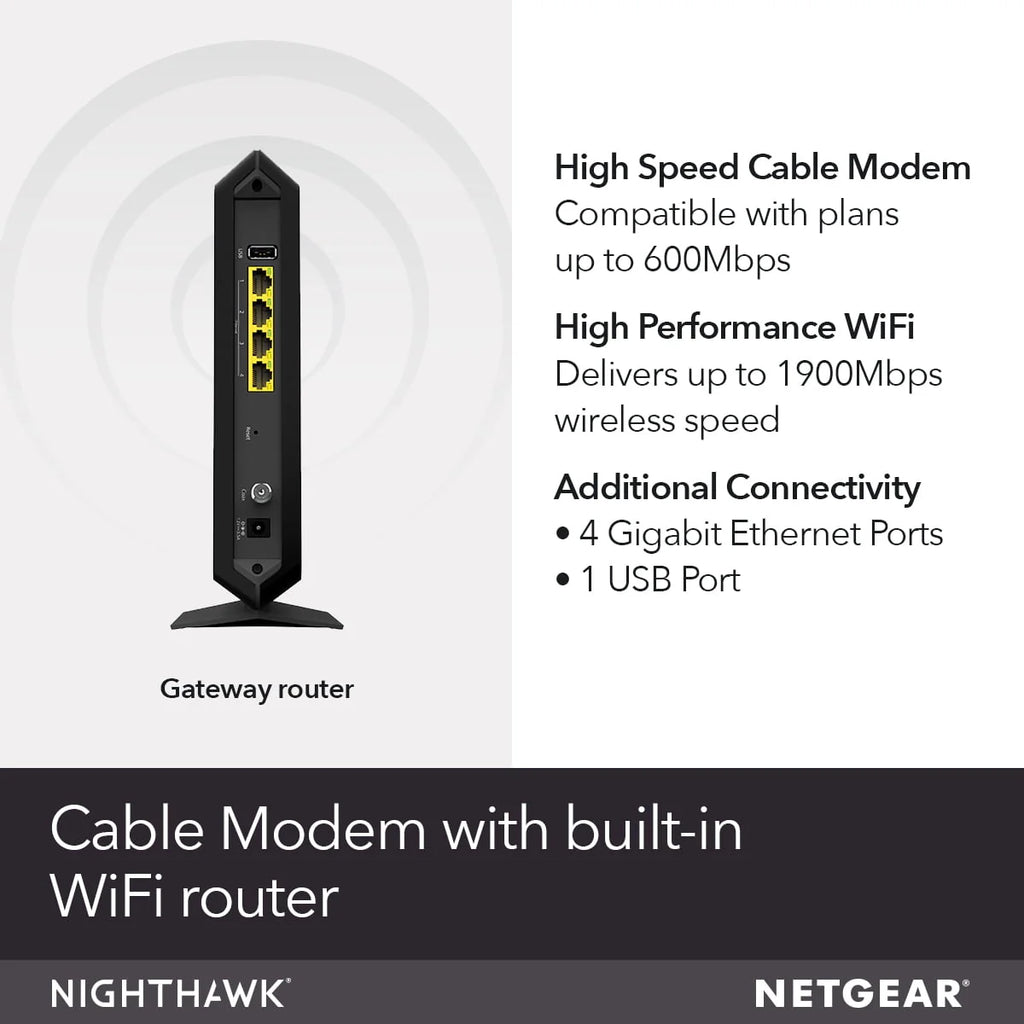 AC1900 DOCSIS 3.0 Cable Modem + WiFi Router R6961