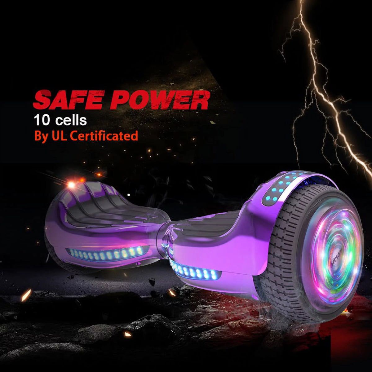 Chrome Purple Self Balancing Hoverboard with LED Light I963251