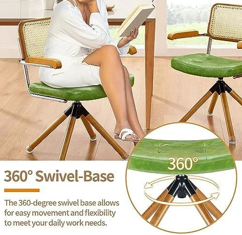 Rattan Faux Leather Office Chair with Wood Legs T29663