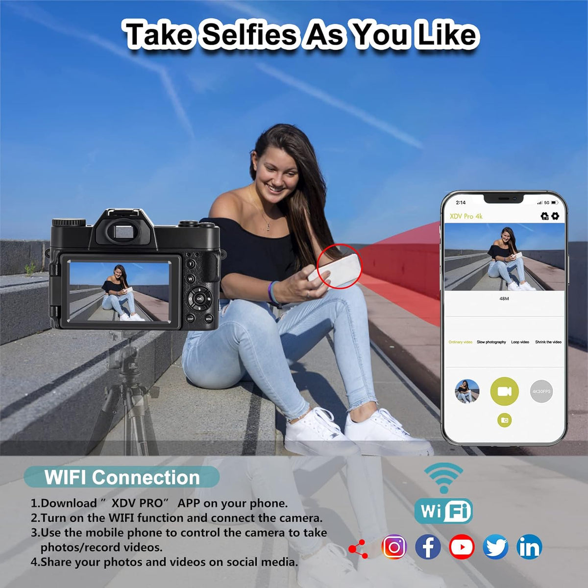 48MP 4K Digital Camera with WiFi and 3.0 Inch Flip Screen V13460
