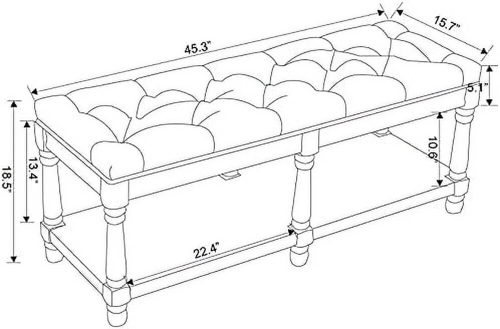 Beige Tufted Wood Entryway Bench K986