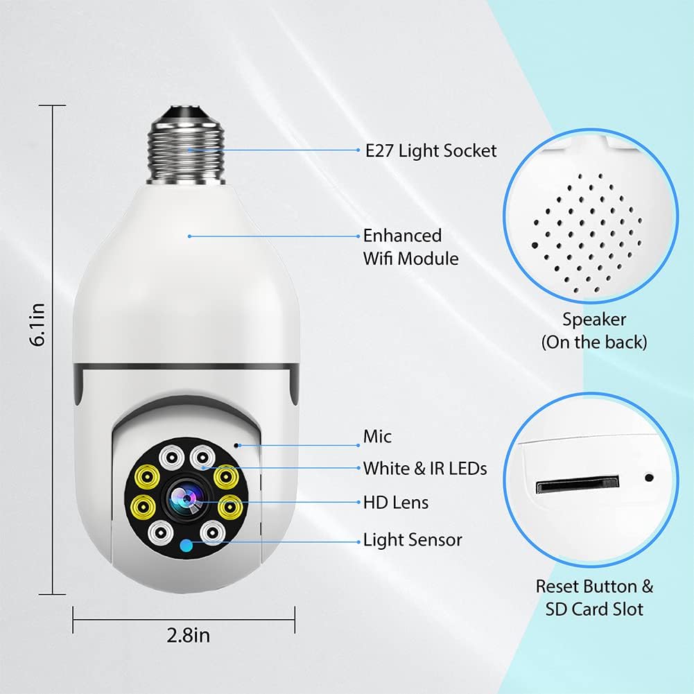 E27 1080P PTZ Smart Security Light Bulb Camera with 2.4GHz 5G WiFi K93423