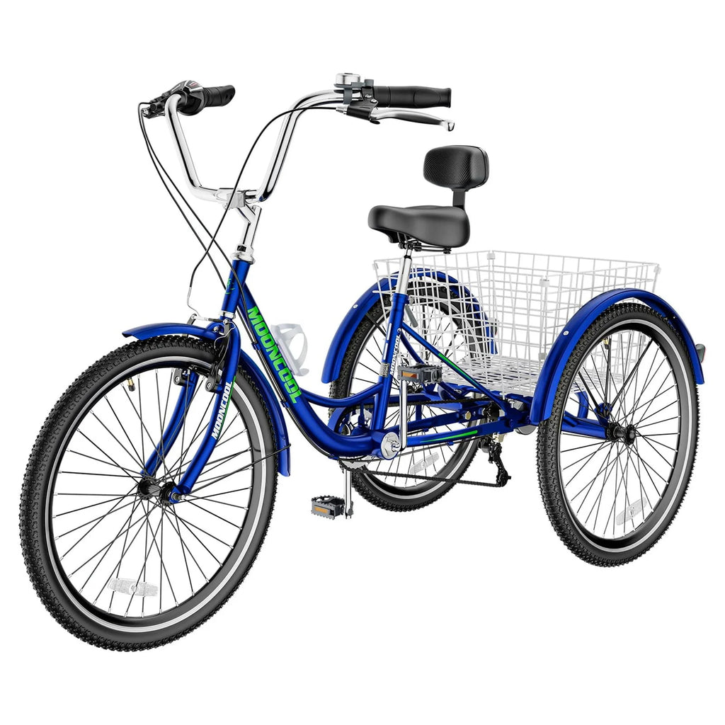 Cyan 26 inch 7-Speed Adult Tricycle with Basket A307