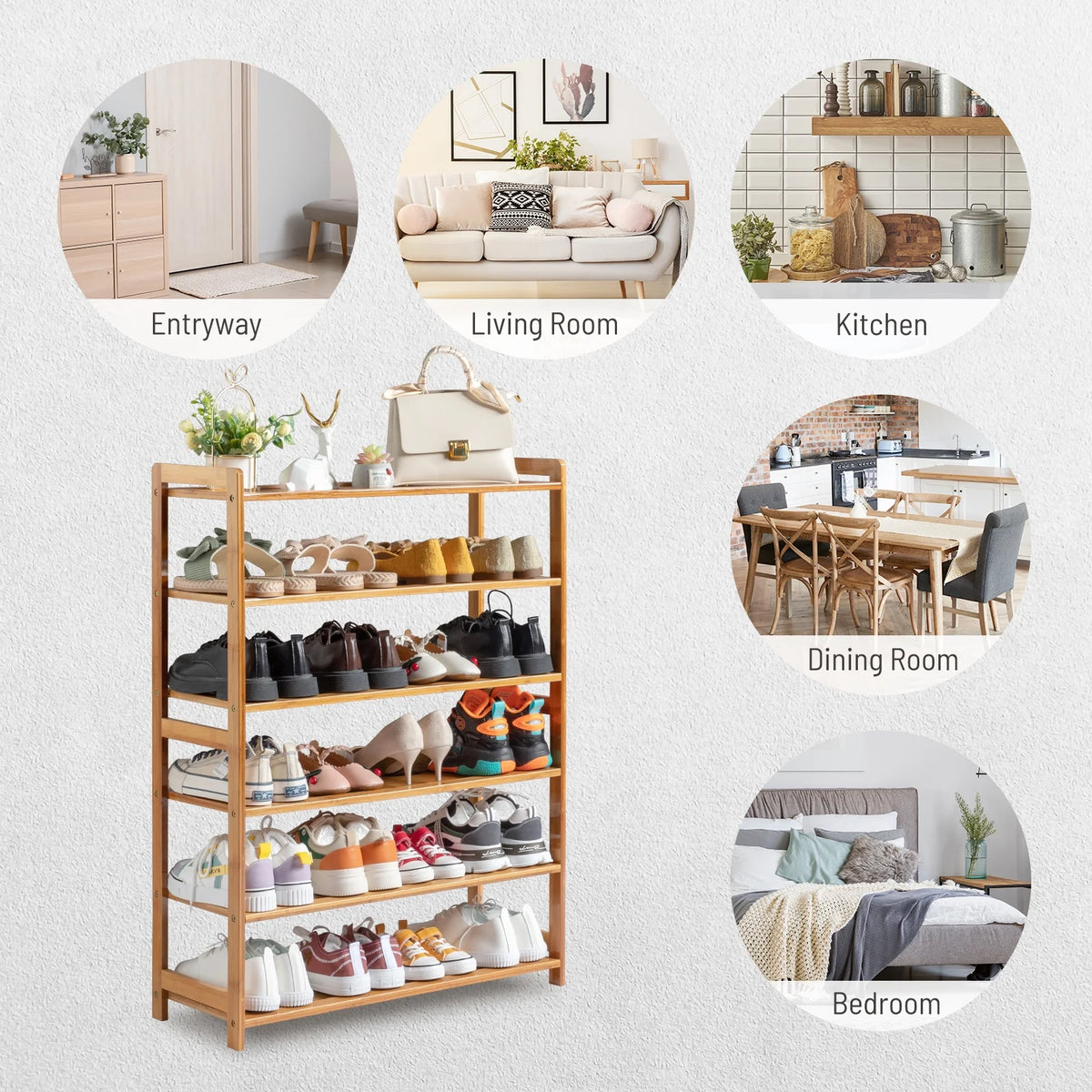 6 Tier Natural Wood Bamboo Shoe Rack D592