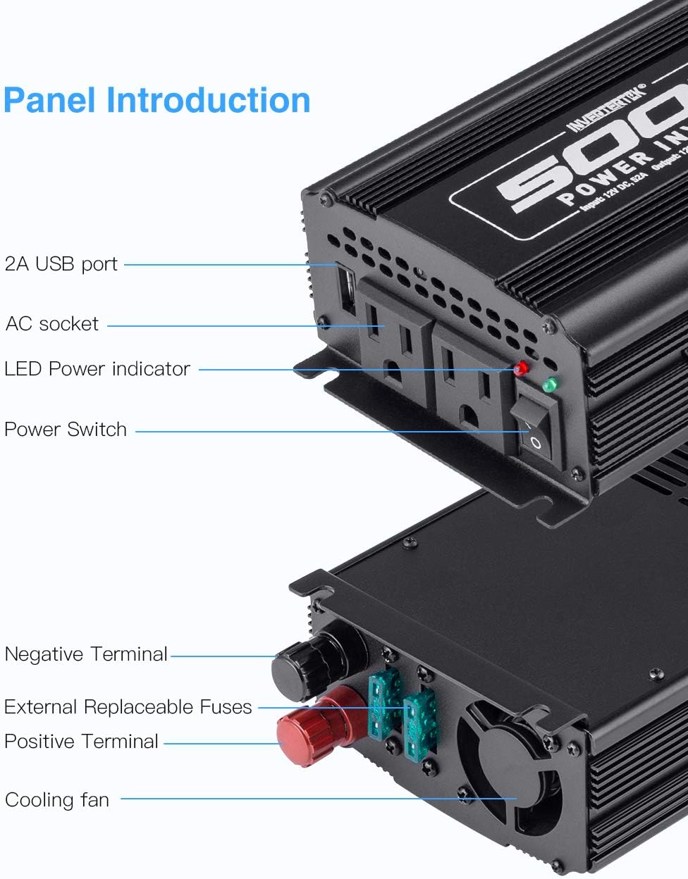 500W Car Power Inverter DC 12V to AC 110V with USB Ports D422