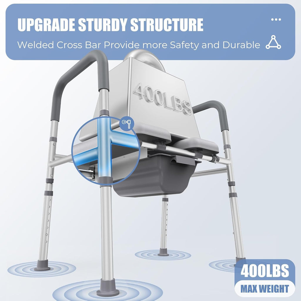 Raised Toilet Seat with Handles, Heavy Duty 400lb Adjustable Toilet Seat with Safety Frame F1925