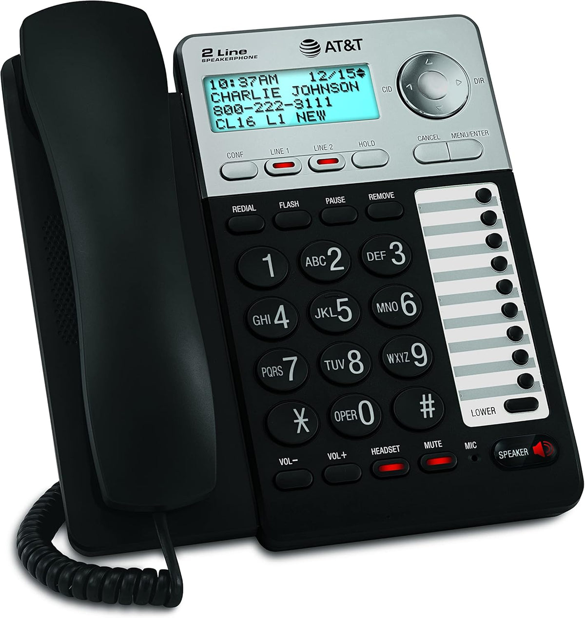 2-Line Corded Telephone with Digital Answering System and Caller ID/Call Waiting, Black/Silver H907