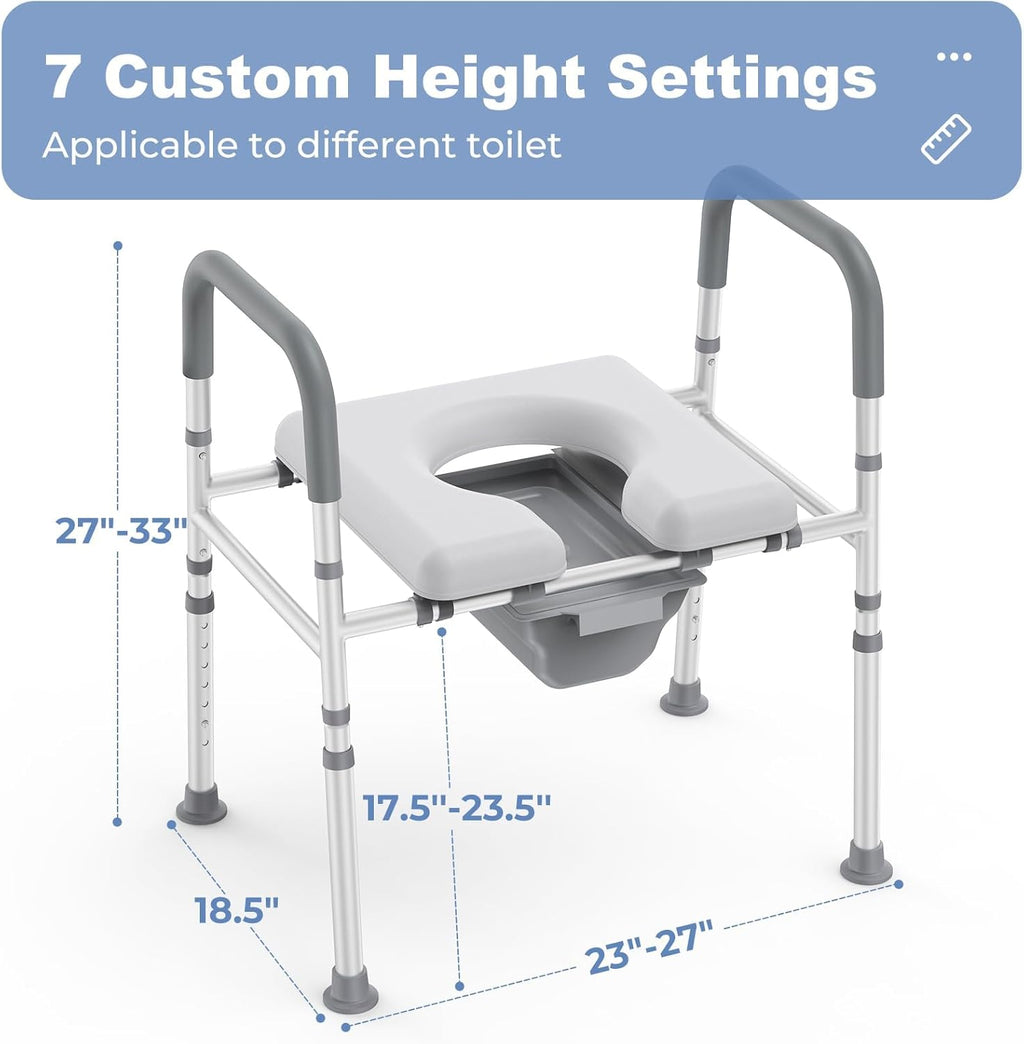Raised Toilet Seat with Handles, Heavy Duty 400lb Adjustable Toilet Seat with Safety Frame F1925