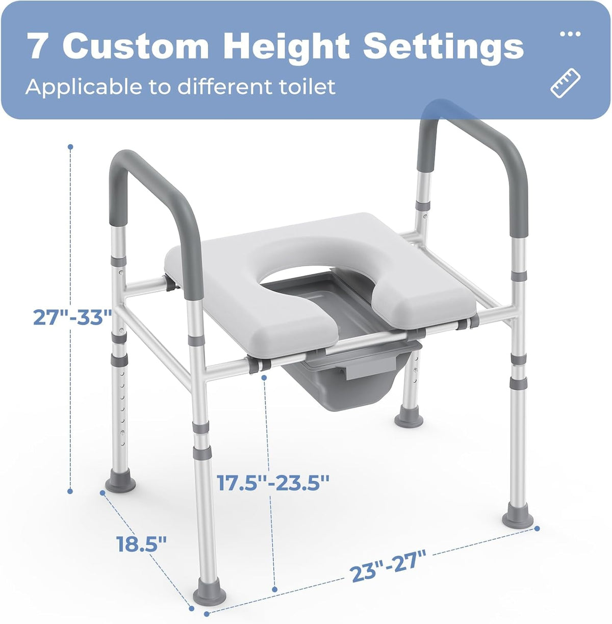 Raised Toilet Seat with Handles, Heavy Duty 400lb Adjustable Toilet Seat with Safety Frame F1925