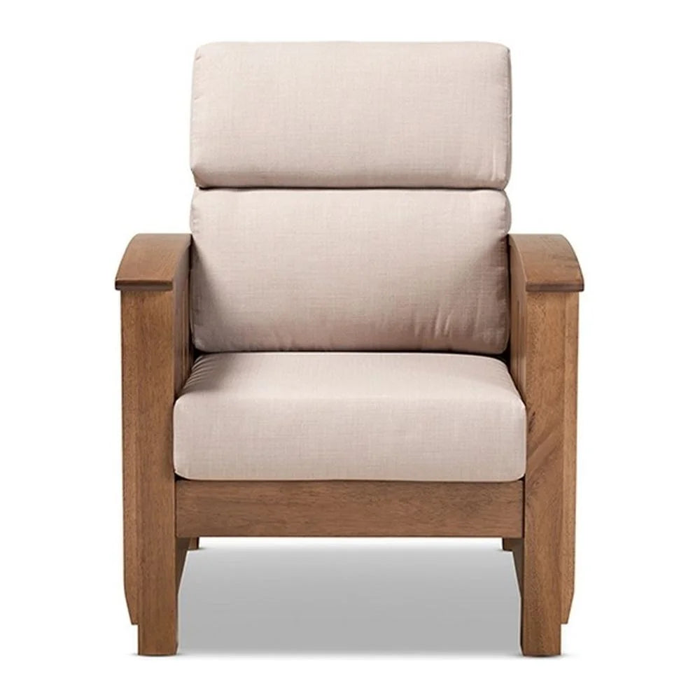 Taupe Fabric Upholstered Wood 1-Seater Lounge Chair O28313