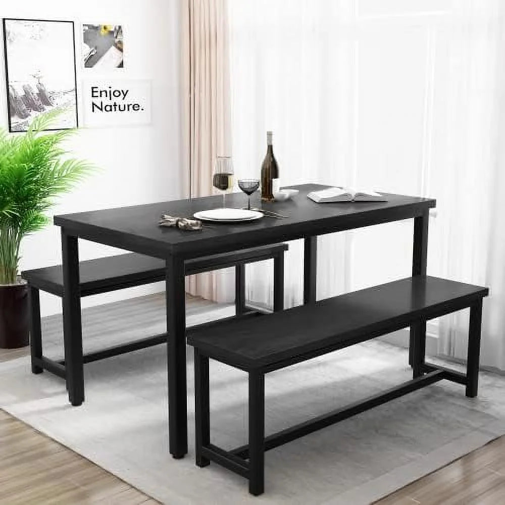 3 Piece Dining Table Set with 2 Benches V786