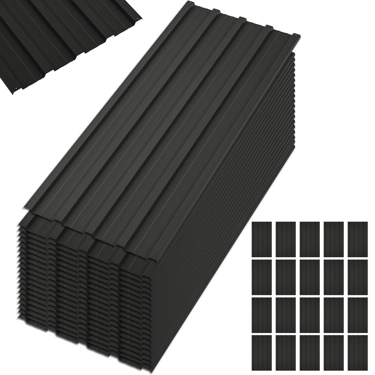 20 Pcs Galvanized Metal Roof Panels Black Y606