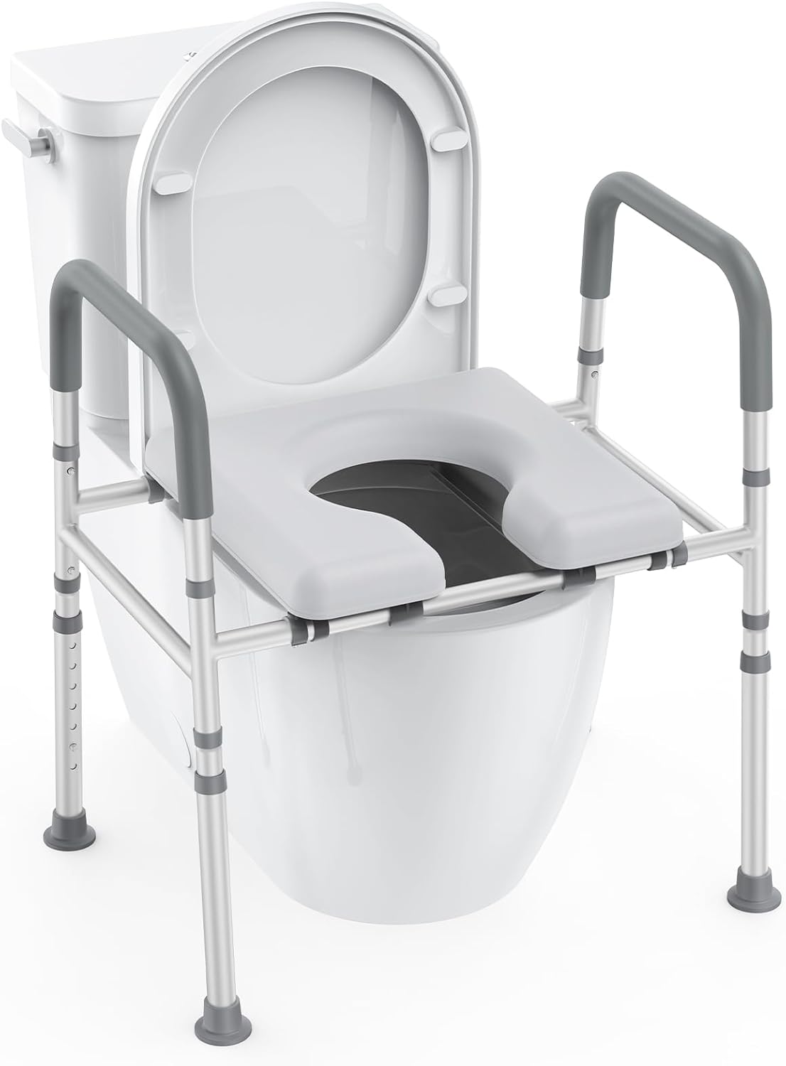 Raised Toilet Seat with Handles, Heavy Duty 400lb Adjustable Toilet Seat with Safety Frame F1925
