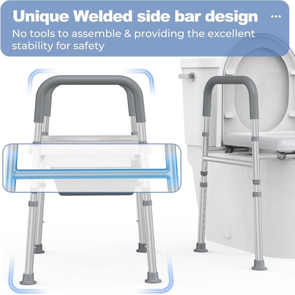 Raised Toilet Seat with Handles, Heavy Duty 400lb Adjustable Toilet Seat with Safety Frame F1925