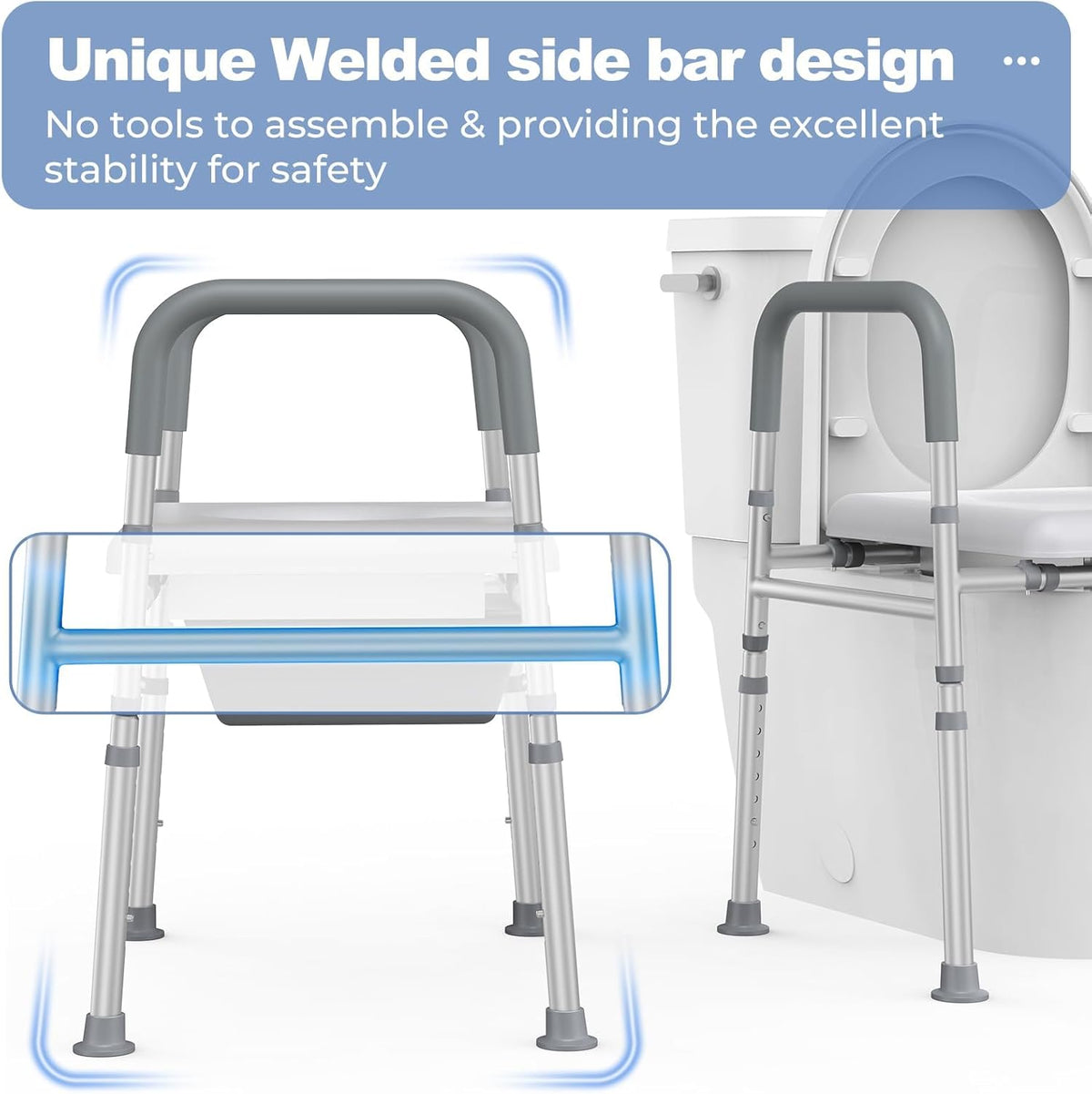 Raised Toilet Seat with Handles, Heavy Duty 400lb Adjustable Toilet Seat with Safety Frame F1925
