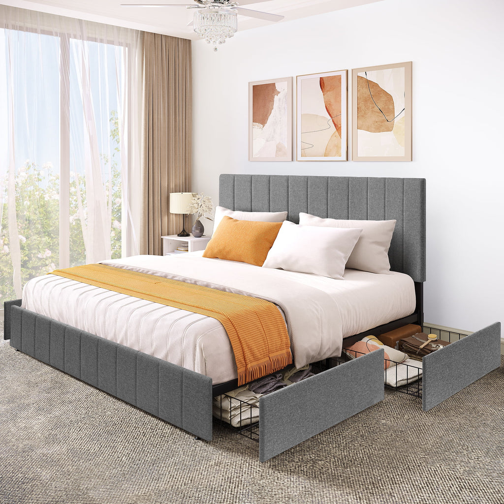 King Size Upholstered Bed Frame with 4 Storage Drawers D25656