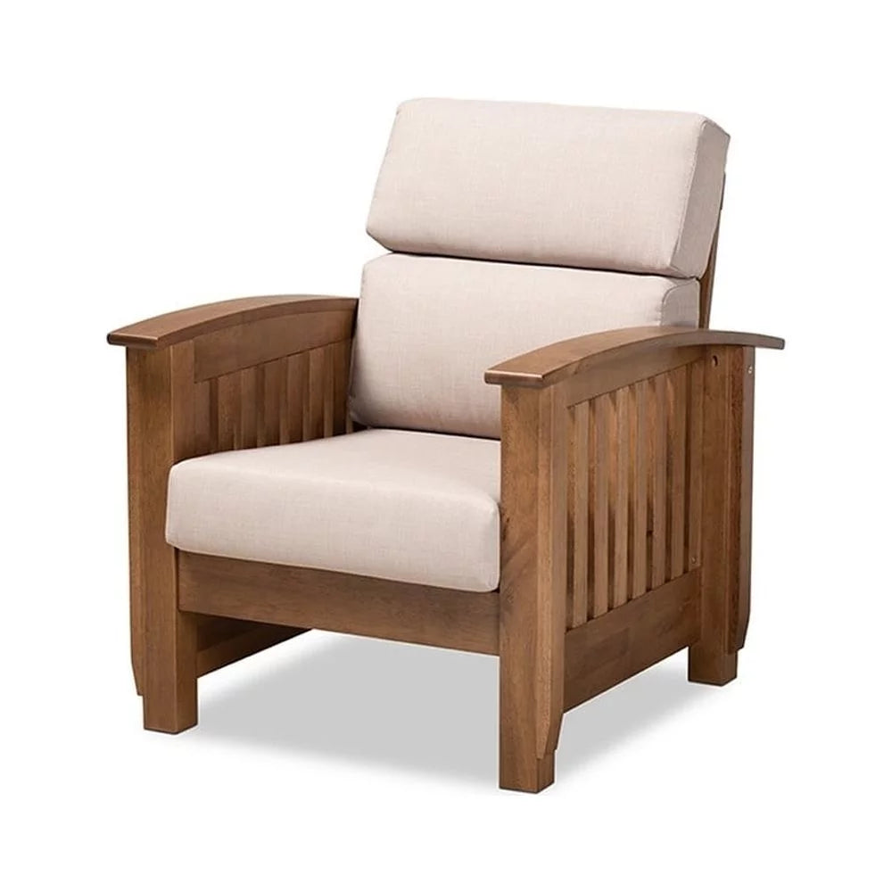 Taupe Fabric Upholstered Wood 1-Seater Lounge Chair O28313
