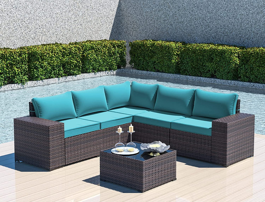 6 Pieces All-Weather PE Rattan Patio Sofa Set with Coffee Table & Cushions O85983
