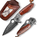 2.5in VG10 Damascus Steel Folding Pocket Knife with Rosewood Handle I8780
