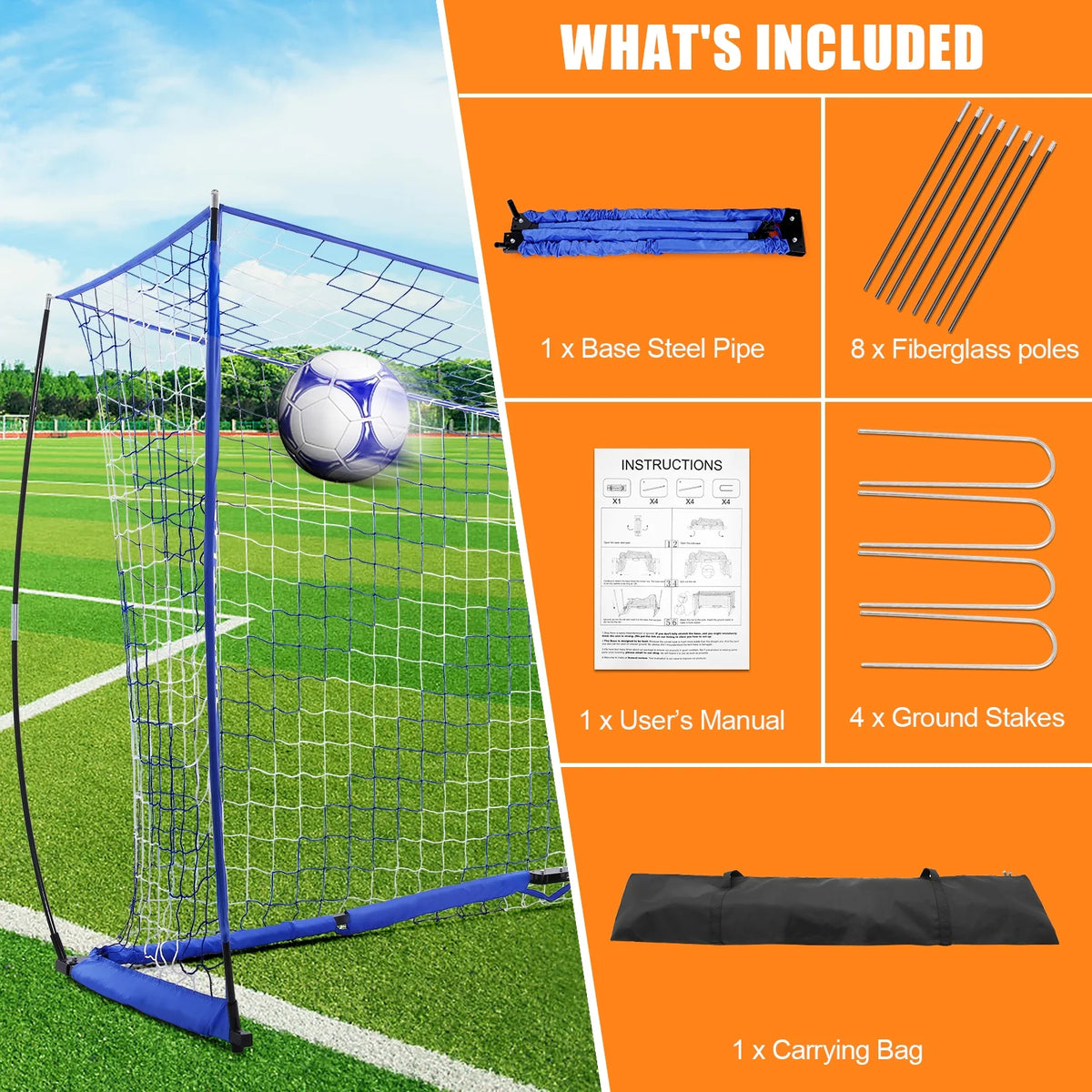 12 x 6 ft Portable Soccer Goal with Carry Bag J8909