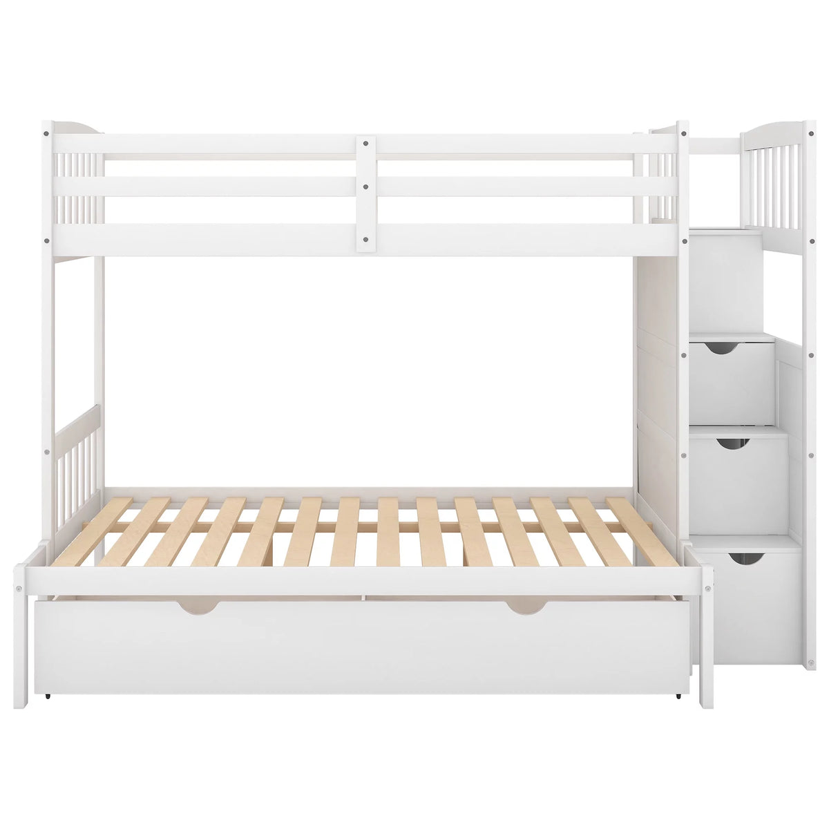 White Twin over Twin Bunk Bed with Drawer and Cabinet A705303