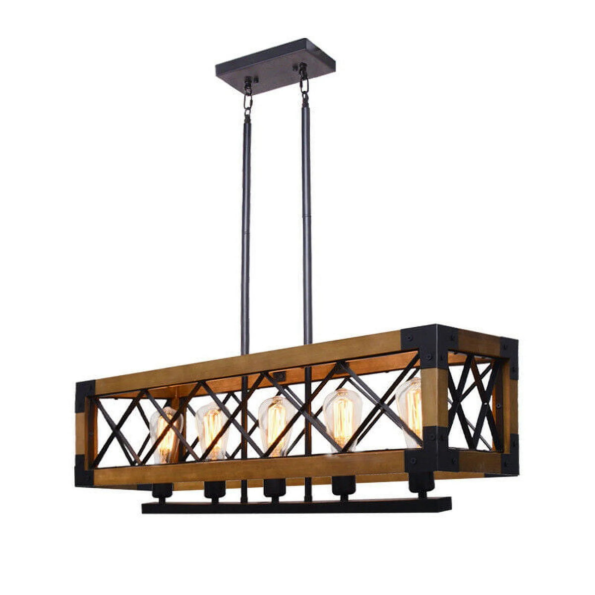 5-Lights Wooden Rectangle Pendant Light Fixture M1595