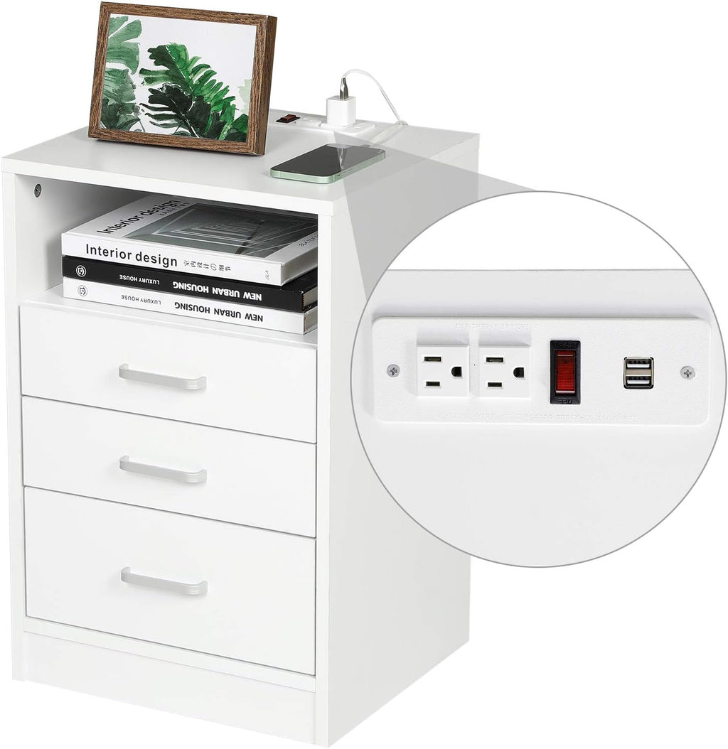 Black 3 Drawer Wood Nightstand with USB Port W9631