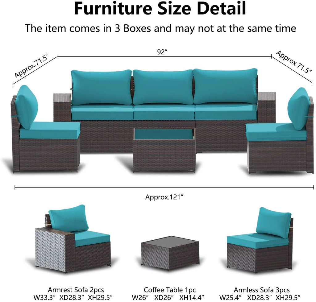 6 Pieces All-Weather PE Rattan Patio Sofa Set with Coffee Table & Cushions O85983
