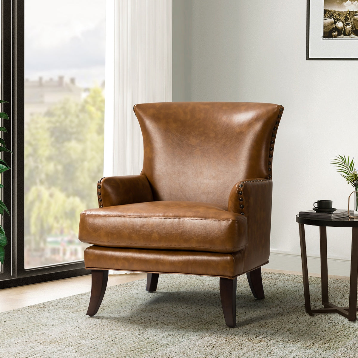 Traditional Wingback Upholstered ArmChair with Nailhead Trim O3285