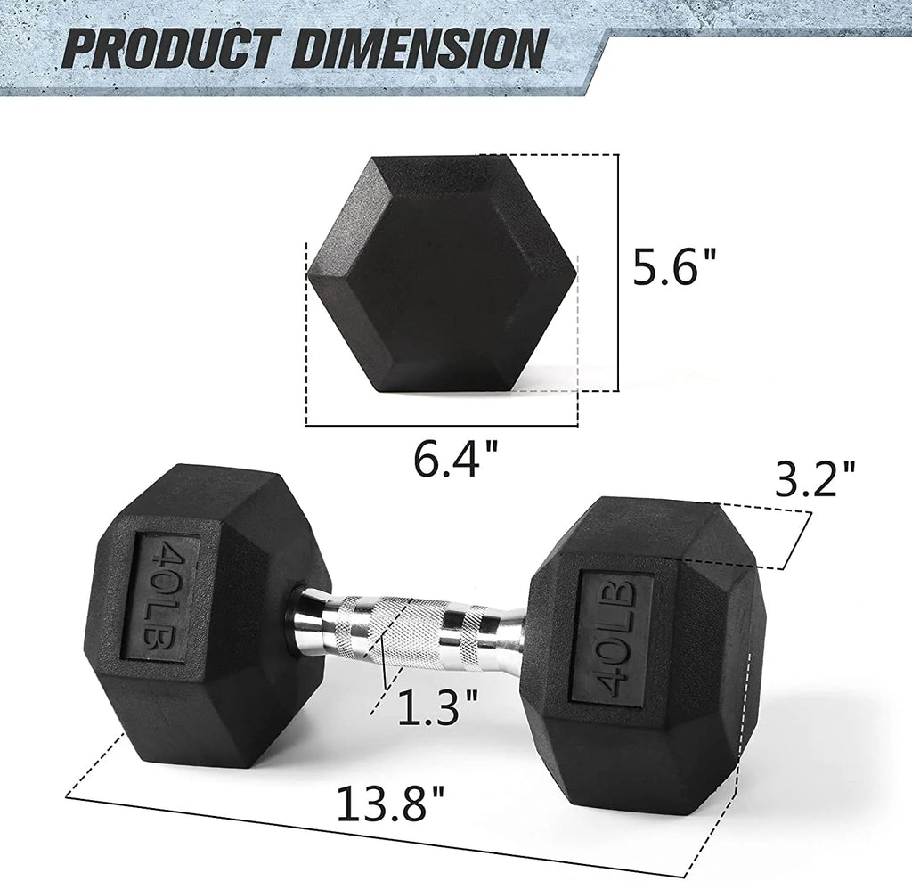 Rubber Hex Dumbbell 5-60 Lbs with Metal Handle A230969