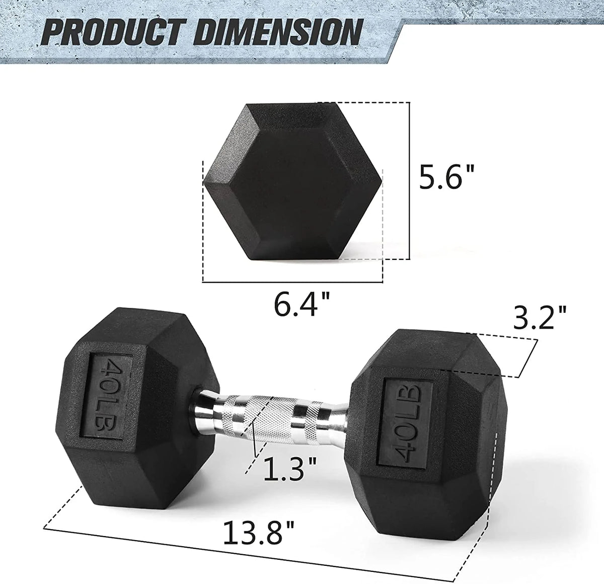 Rubber Hex Dumbbell 5-60 Lbs with Metal Handle A230969