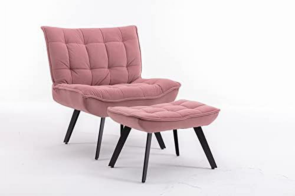 Pink Velvet Accent Chair with Ottoman M734