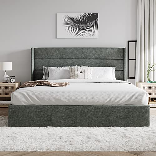 Queen Size White Velvet Upholstered Platform Bed with Storage W60169