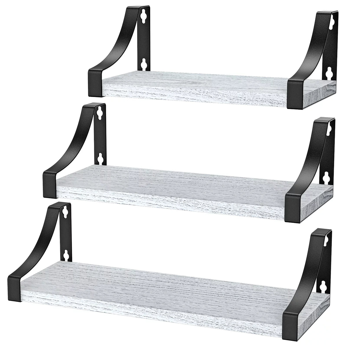Set of 3 Wall Mounted Wood Rustic Floating Shelves K752035