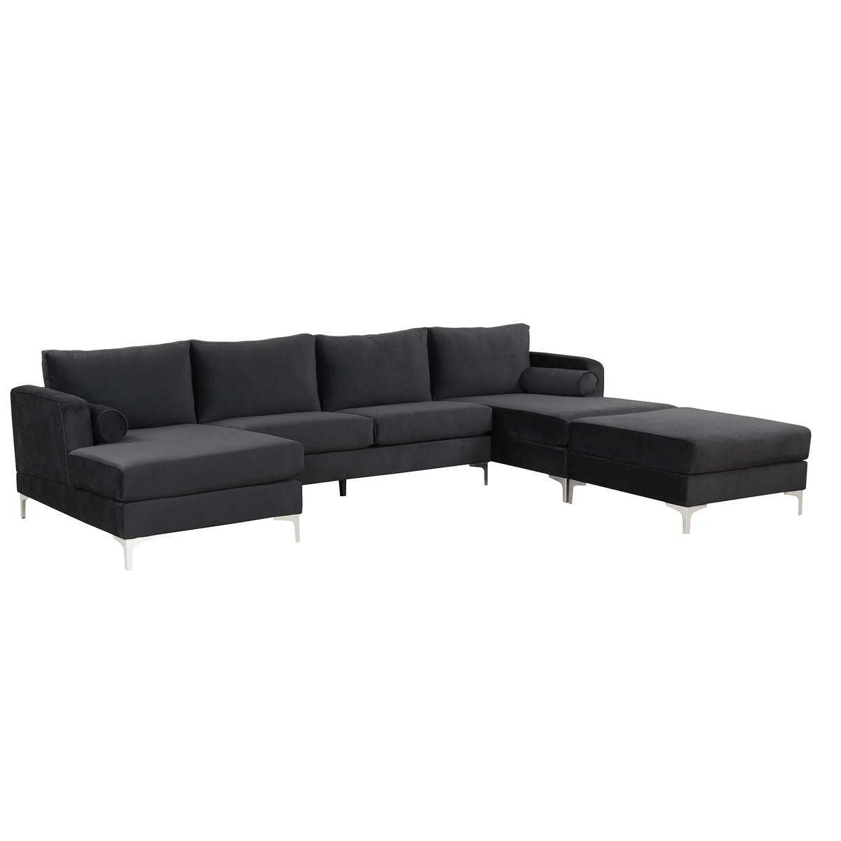 Black Velvet U-Shape Sectional Sofa with Ottoman Y535