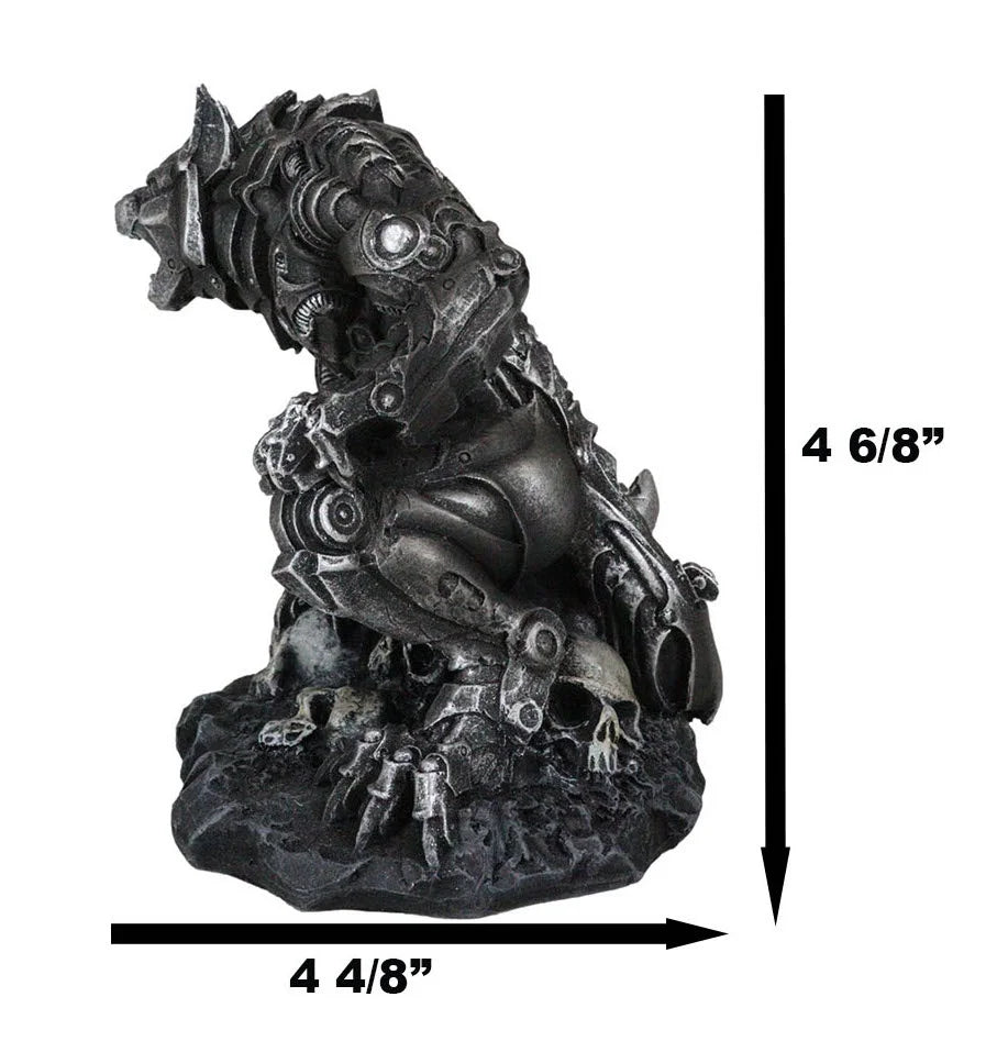 Steampunk Robotic Werewolf Crushing Skull Statue Figurine K1796