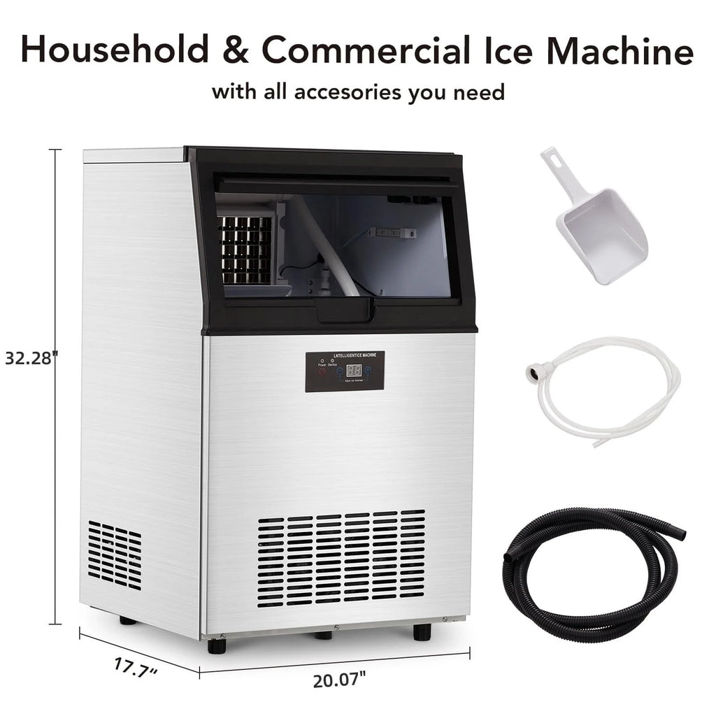 Commercial Ice Maker Machine, Under Counter, 110lbs in 24Hrs, 33lbs Storage Capacity A47593