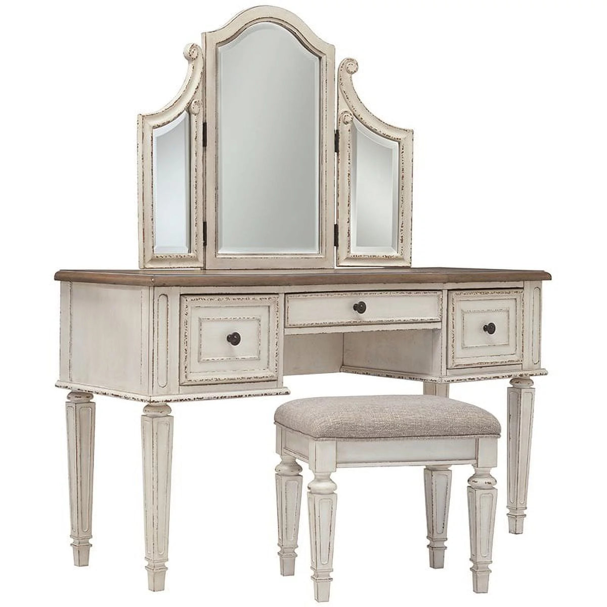 3 Piece White and Brown Bedroom Vanity Set L860