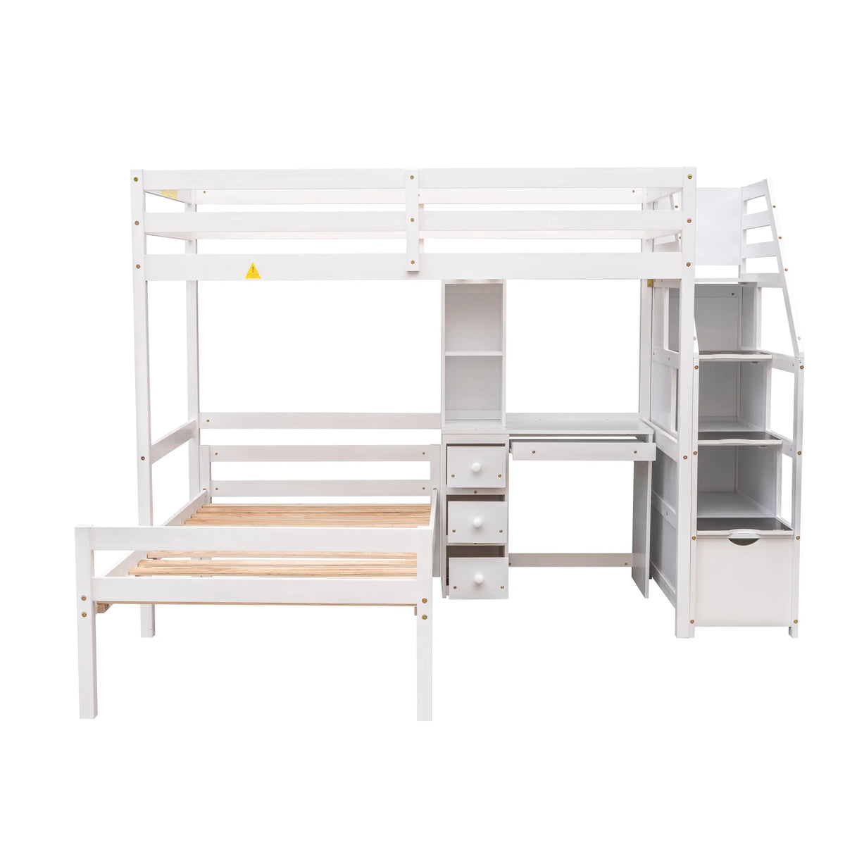 Wood Twin Bunk Loft Bed with Desk, Drawers and Shelf, White P382033