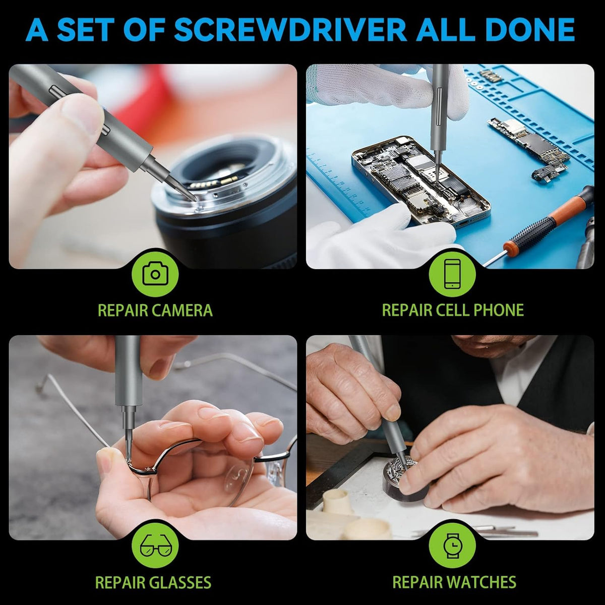Mini Electric Screwdriver 69 In 1 with 56 Magnetic Precision Bits & LED Light U976