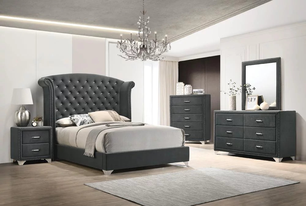 4-piece Queen Tufted Upholstered Bedroom Set Grey J738545