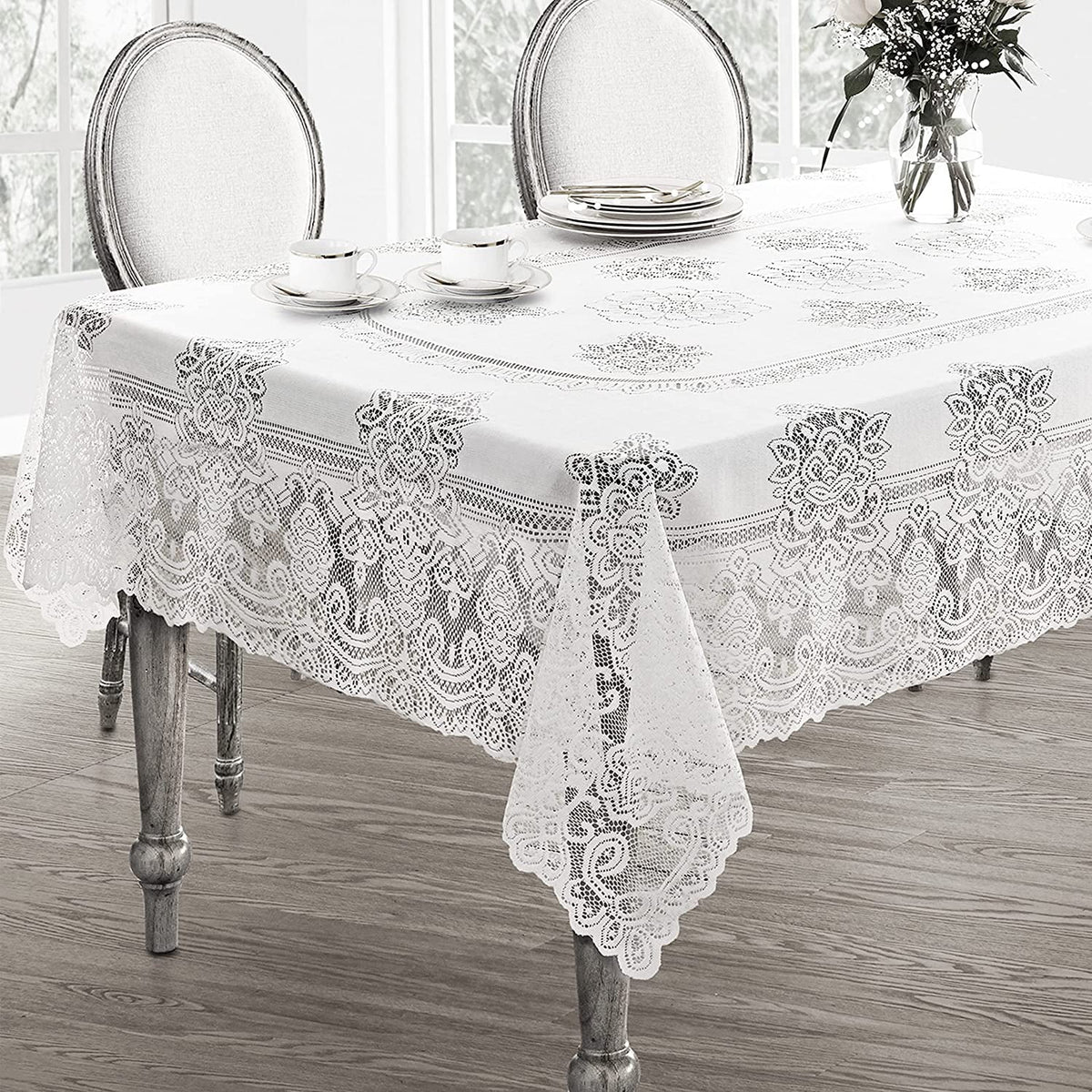 White Polyester Lace Tablecloth 52 x 70 Inch F616