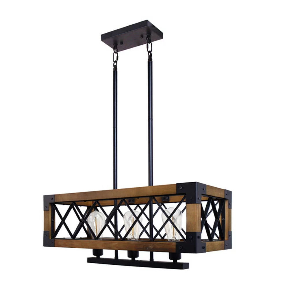 5-Lights Wooden Rectangle Pendant Light Fixture M1595