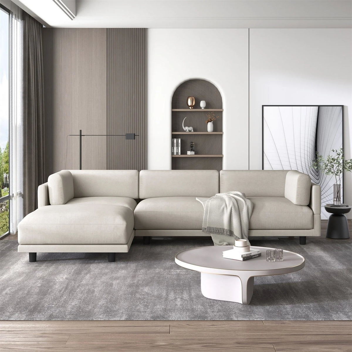 Beige Upholstery Convertible Sectional Sofa with Reversible Chaise D9835