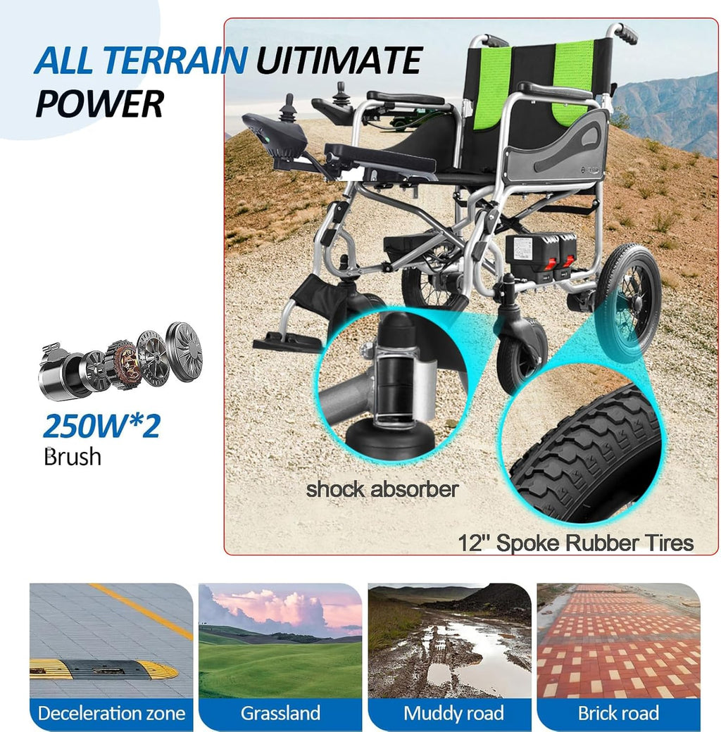 Ultra Lightweight Foldable Electric Wheelchair 30Lbs 5.2AH 2X250w H489