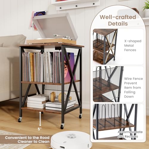Rustic Brown Record Player Stand with Record Storage M865