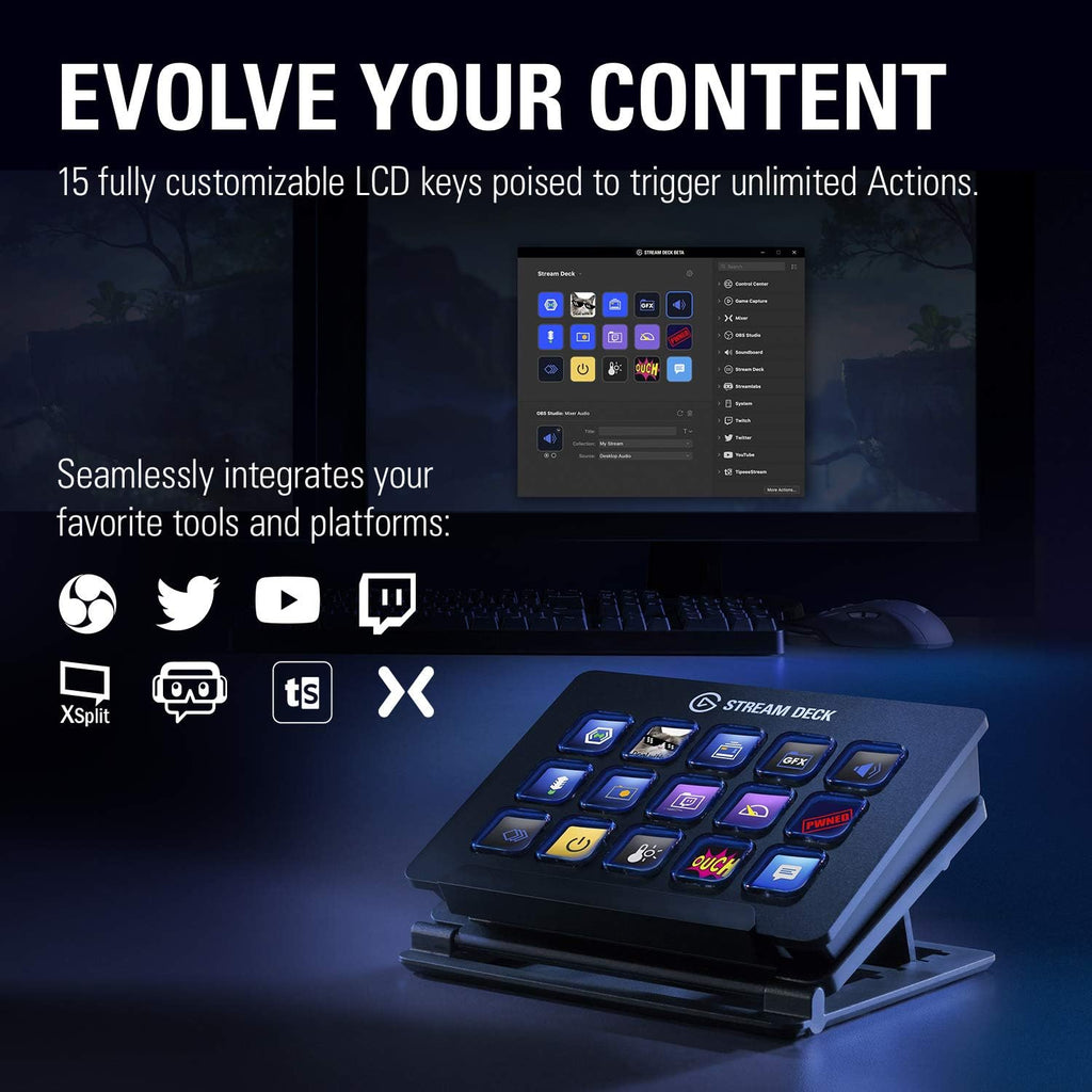 4K60 PCIe Capture Card and Live Content Creation Controller with 15 Customizable LCD Keys W95697