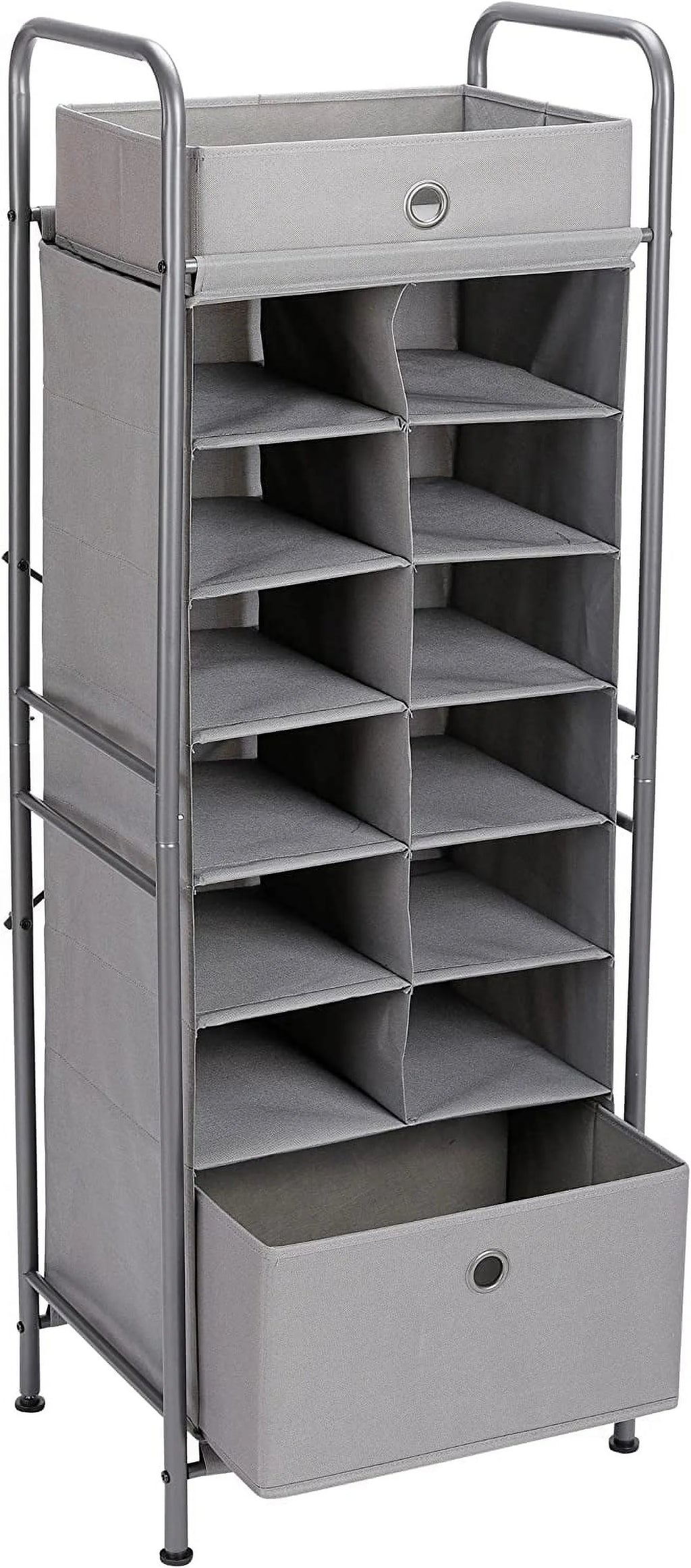 Grey 12 Cubby Vertical Shoe Rack Organizer with Drawer P5202